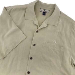 Tommy Bahama Silk Short Sleeve Button Up‎ Shirt Palm Tree Dolphin Embroidered